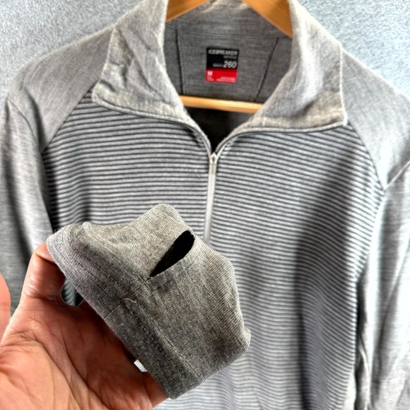 Icebreaker Shirt Mens Medium Gray Striped Bodyfit 260 Merino Thumb Hole Sleeve - Picture 6 of 10